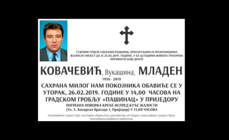 Suprug ministarke Lejle Rešić biće sahranjen u utorak