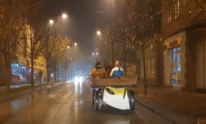 Njima se ne žuri: Kočijaš i saputnik “mile” cestom, dok ih konj vuče u laganom ritmu VIDEO