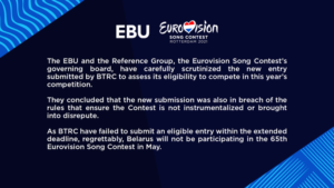 Bjelorusija diskvalifikovana sa „Pjesme Evrovizije“