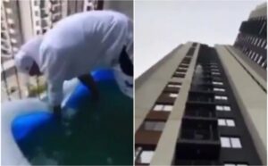 Šok! Kupio stan u Beogradu na vodi pa ispraznio gumeni bazen preko terase VIDEO