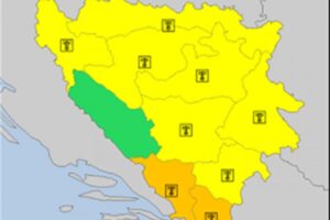 Narandžasto upozorenje za Mostar i Trebinje: Žuto za Banjaluku