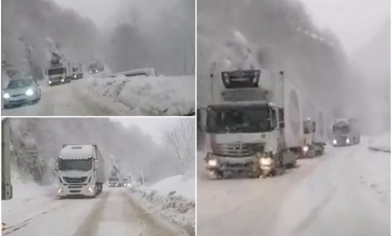 Snijeg napravio probleme u BiH: Kamioni zapeli na zaleđenoj cesti, stijena pala na auto FOTO