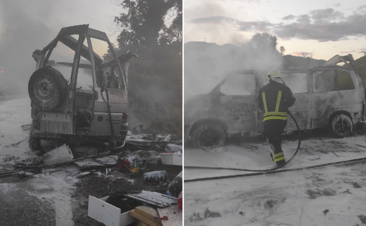 Zapalio se kombi: Eksplodirao plin, povrijeđen vatrogasac