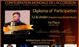Nova nagrada: Đorđe Perić pobjednik Svjetskog trofeja harmonike u Kini
