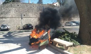 Izgorio kontejner u centru Trebinja: Vatrogasci spriječili da se vatra proširi na platane
