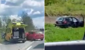 Teška saobraćajka u BiH! Sudar četiri vozila, automobil završio na livadi VIDEO