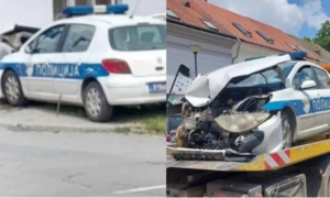 Nesreća prilikom preticanja bicikliste: Policijski automobil se zabio u kuću