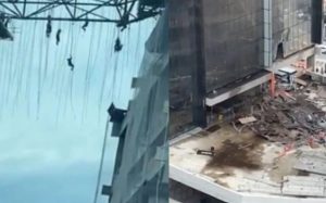 Radnici visili na sajlama, jedan poginuo: Srušila se skela na visini od 140 metara VIDEO