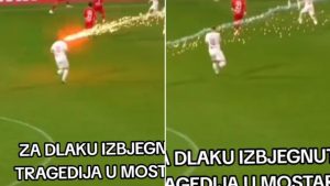 Izbjegnuta tragedija: Fudbalera Zrinjskog umalo pogodio vatromet  VIDEO