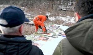 Oboren i isječen: U Zvečanu uklonjen bilbord sa likovima Vučića, Putina i Đokovića VIDEO