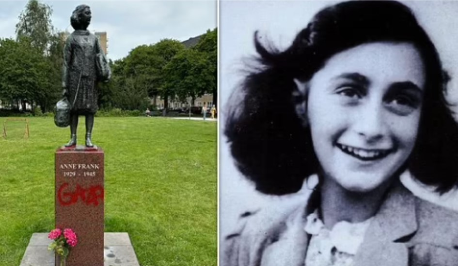 Crvenom bojom ispisano “Gaza”: Oskrnavljen spomenik Ani Frank FOTO