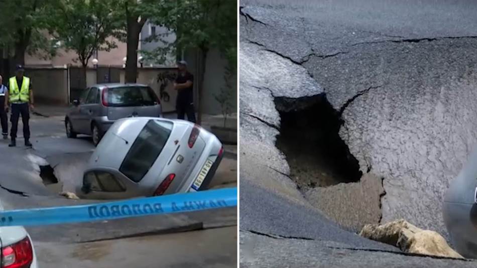 Asfalt “progutao” automobil u Beogradu: Uveče bio parkiran, ujutru nestao u rupi