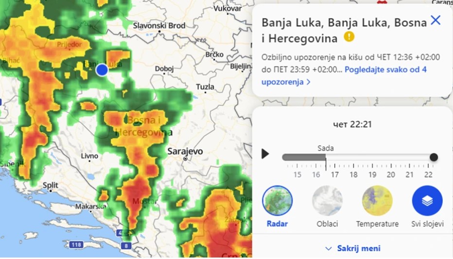 Oprez! Olujni oblak u ponoć iznad Banjaluke FOTO