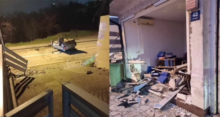 Dio garaže uništen: Vozilom se zabio u objekat, pa se prevrnuo