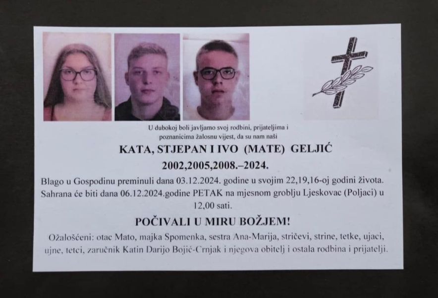 Zastave na pola koplja: Dan žalosti povodom tragične smrti sestre i dva brata