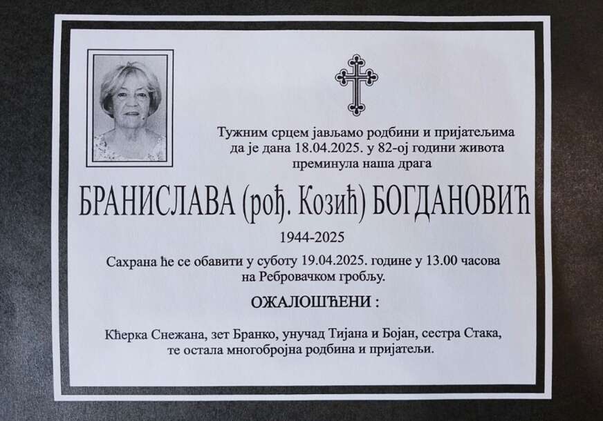 Ugledna banjalučka privrednica: Preminula Branislava Bogdanović