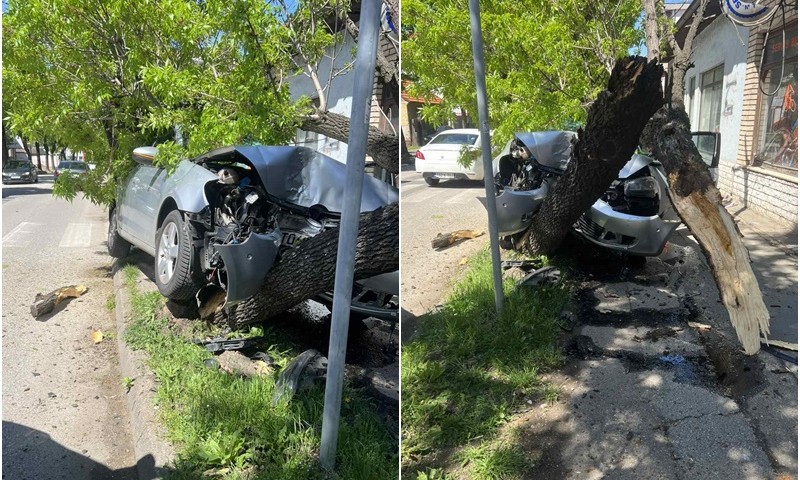 “Golfom” se zabio u drvo: Prednji dio vozila potpuno smrskan