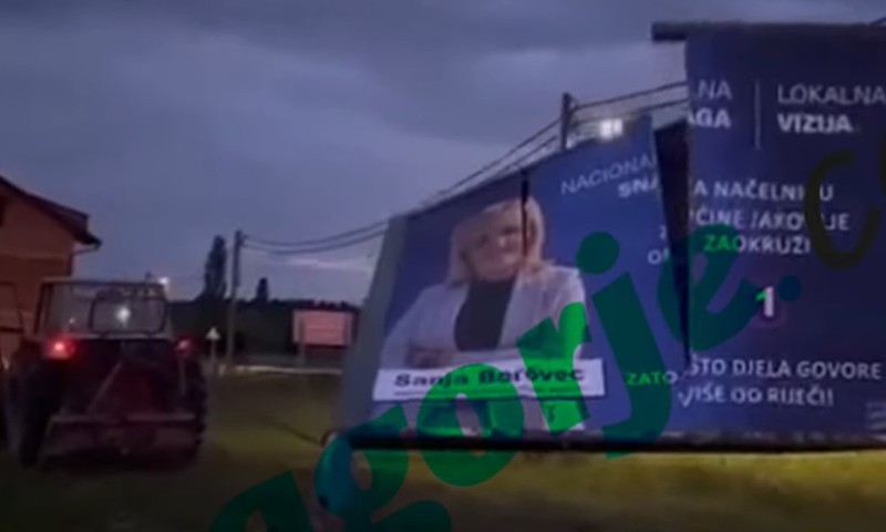 Traktorom protiv HDZ-a: Isčupao predizborni plakat VIDEO