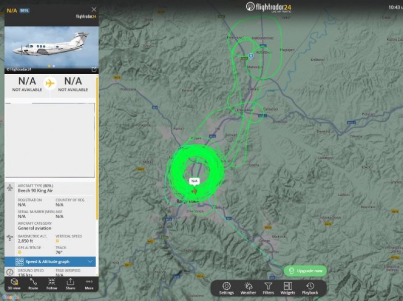 Završeno osmatranje: Avion koji je kružio satima iznad Banjaluke vratio se u Sarajevo
