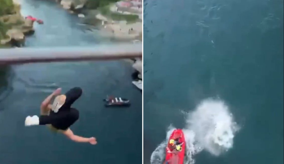 Nesvakidašnji incident: Skok turiste sa Starog mosta ljude mogao koštati glave VIDEO