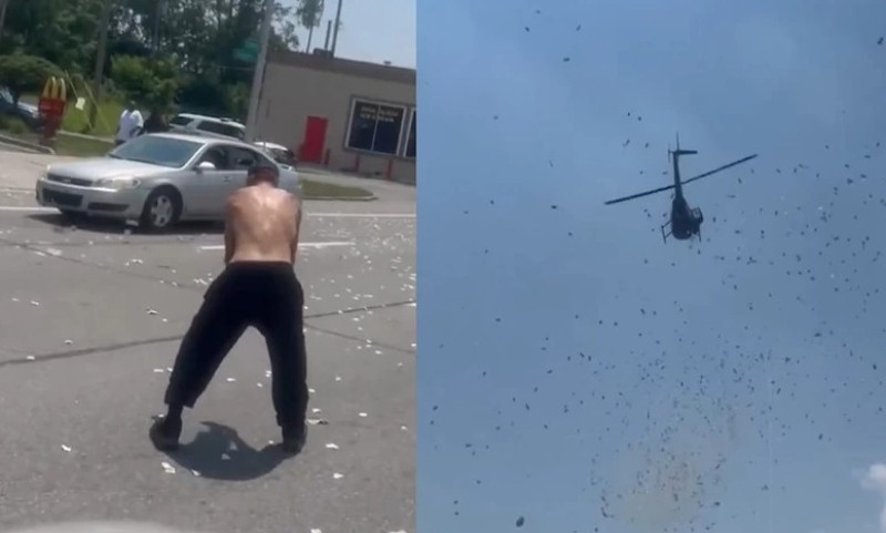 Sinovi ispunili očevu posljednju želju: Pare lete iz helikoptera, na ulici stampedo VIDEO