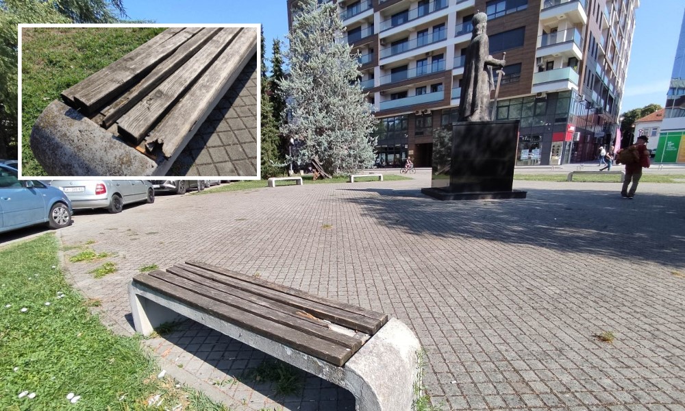 Iskrivljene i polomljene: Ne sjedajte na klupe kod Spomenika Stefanu Nemanji FOTO