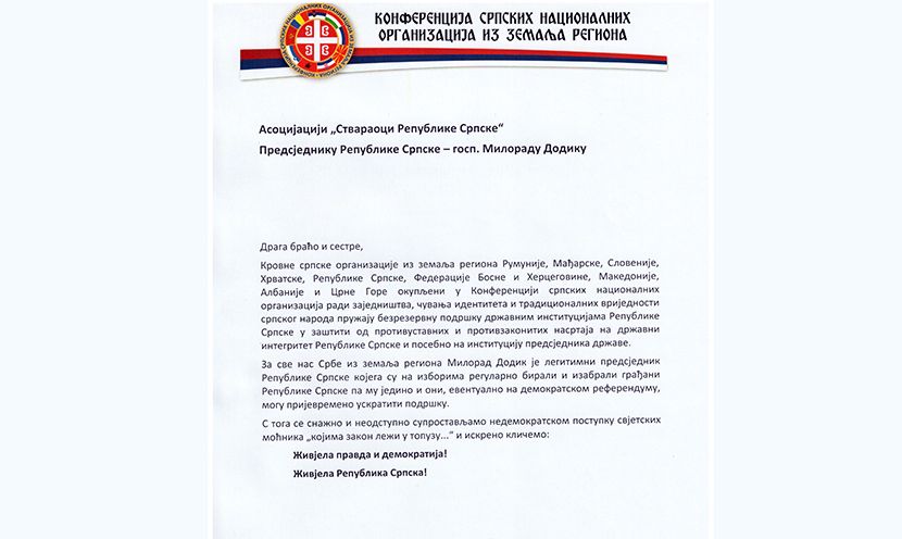 Za sve Srbe iz zemalja regiona Dodik je legitimni predsjednik Republike Srpske