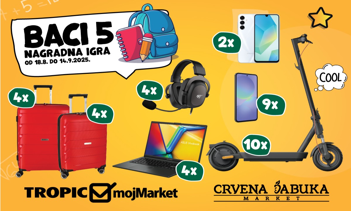 Spremite se za novu školsku godinu i osvojite vrijedne nagrade uz „Baci 5“ školsku nagradnu igru