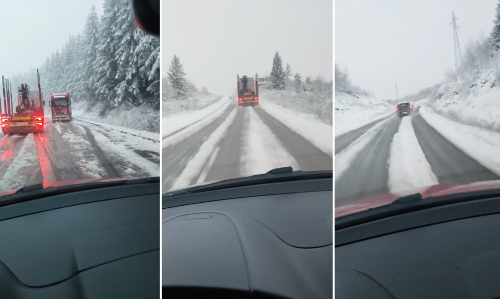 Prvi snijeg, prve poteškoće: Vozači prijavljuju brojne probleme na putevima FOTO