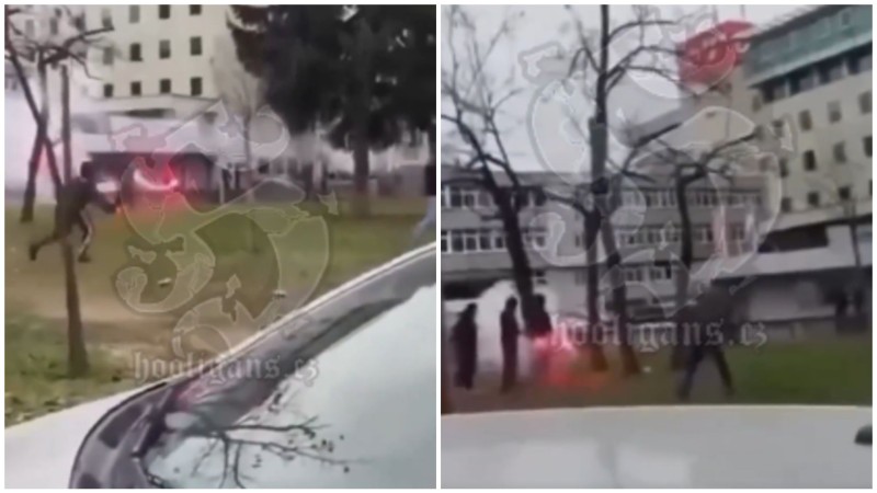 Letjele baklje, povrijeđene dvije osobe: Pojavio se snimak tuče maloljetnika kod škole VIDEO
