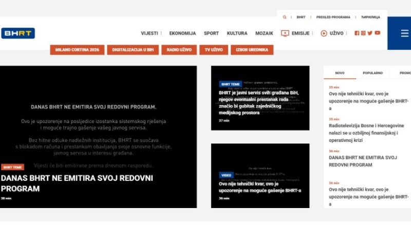 Pred gašenjem! BHRT privremeno prekinuo program: “Ovo je upozorenje”