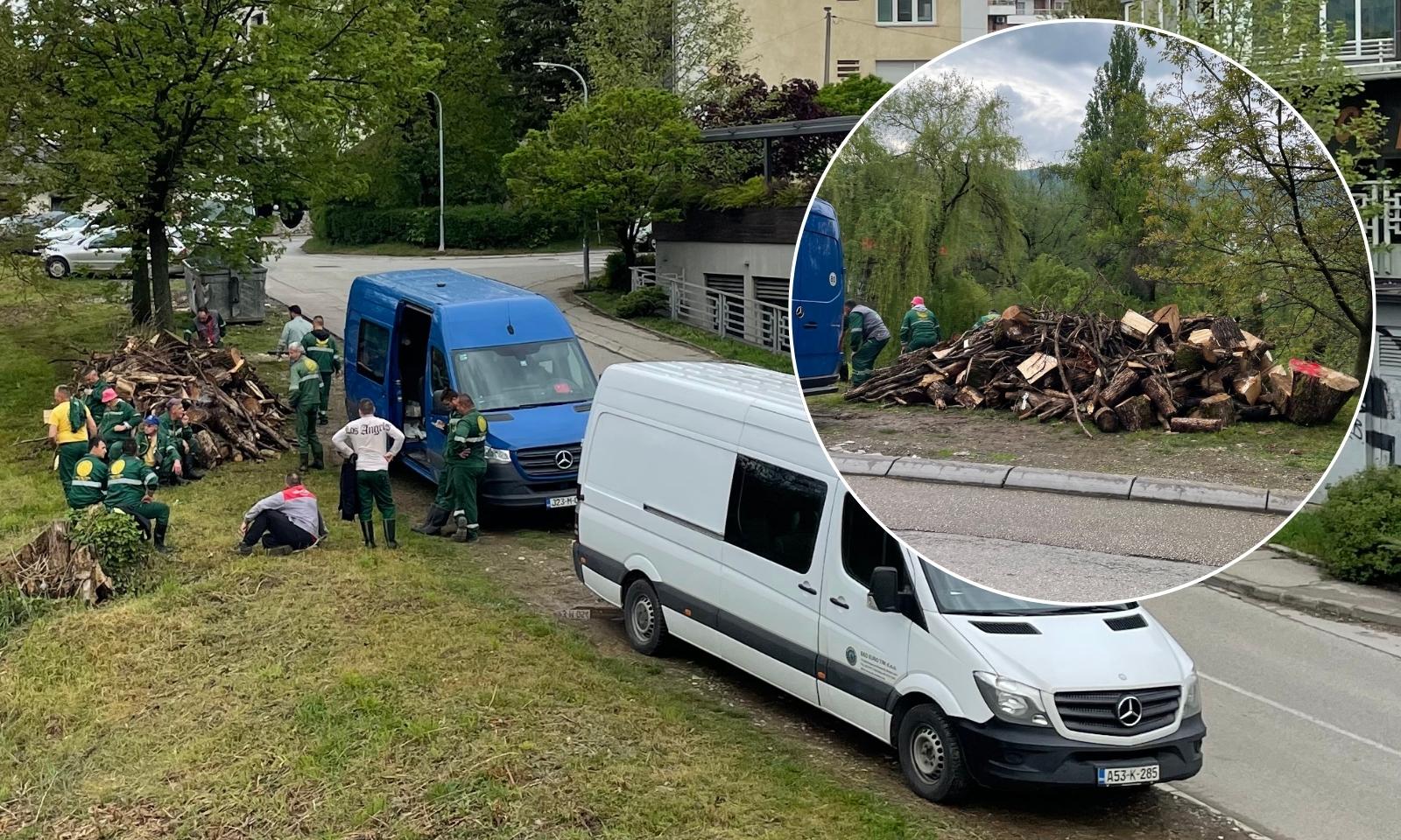 Radno u Banjaluci: Uklanjanje grana i suvih stabala kod Venecija mosta FOTO