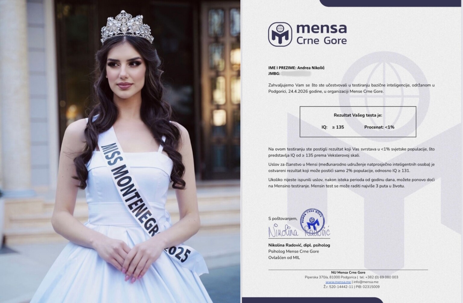 Aktuelna Miss Crne Gore sa IQ-om 135 postala članica Mense FOTO