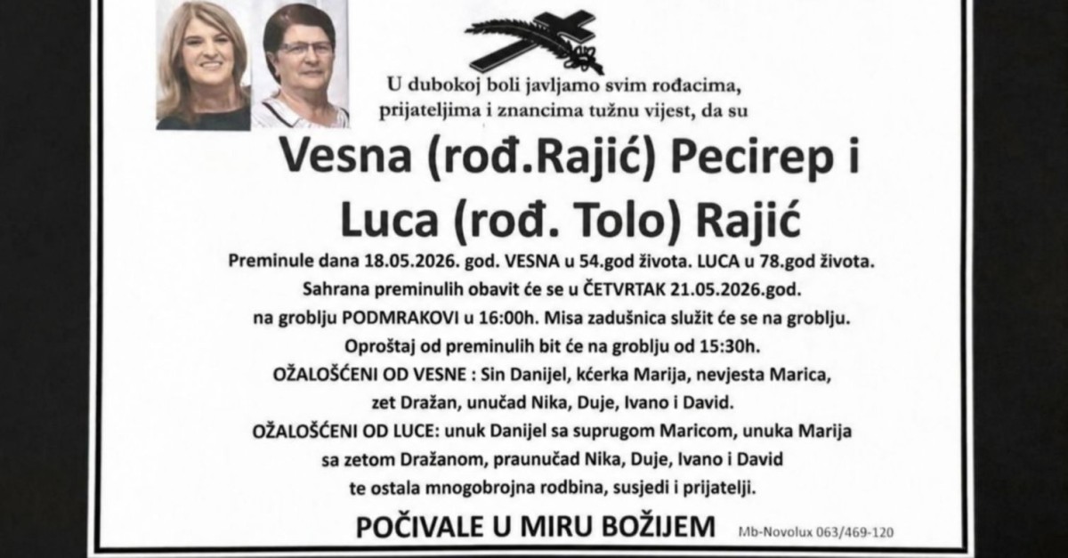 Miro ubio suprugu i punicu, pa presudio sebi: Kiseljak se oprašta od majke i kćerke