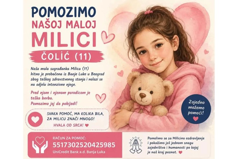 Humanitarna akcija za Milicu Čolić iz Kotor Varoša: Djevojčici hitno potrebna pomoć