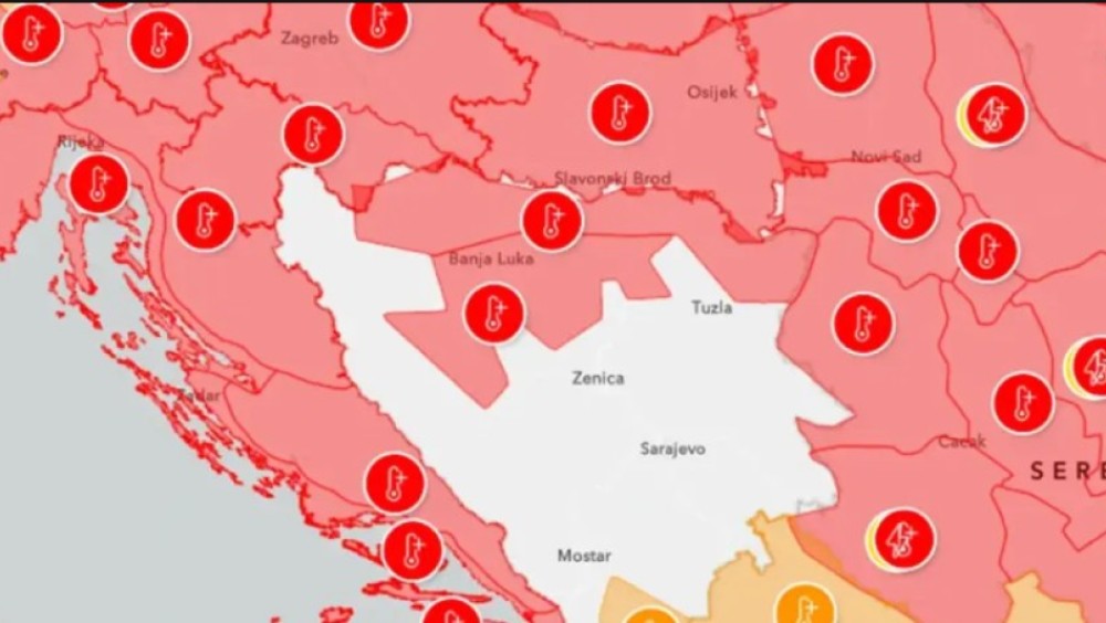 Banjaluka, Prijedor, Doboj… Zbog visokih temperatura crveni se mapa Srpske