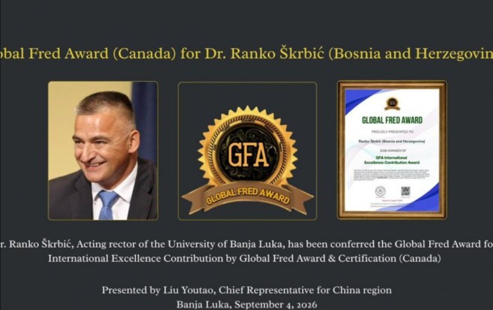 Priznanje stiglo iz Kine: Ranku Škrbiću uručena nagrada “Global FRED”