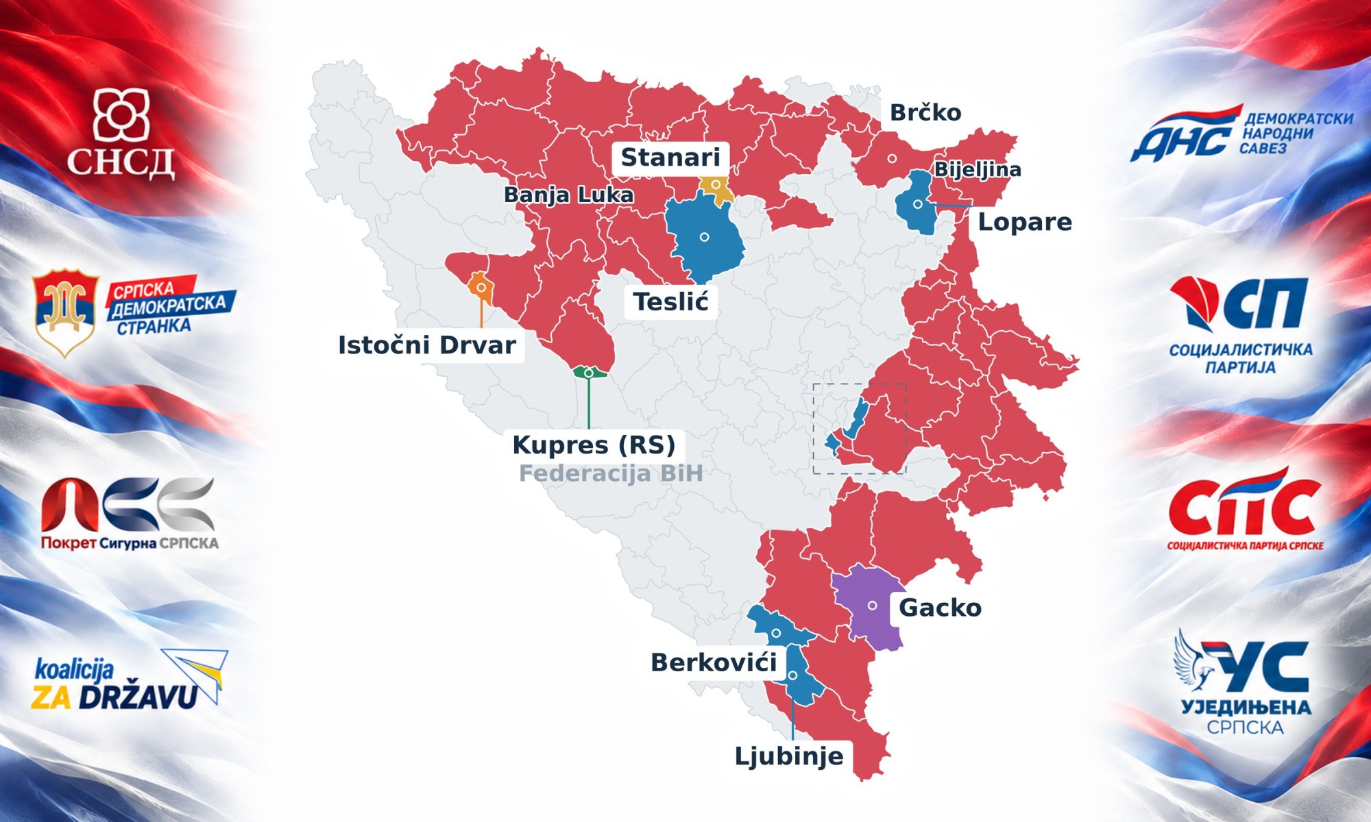 Duplo više pobjeda od glasova: Mapa biračkih mjesta otkriva razmjere dominacije SNSD-a FOTO